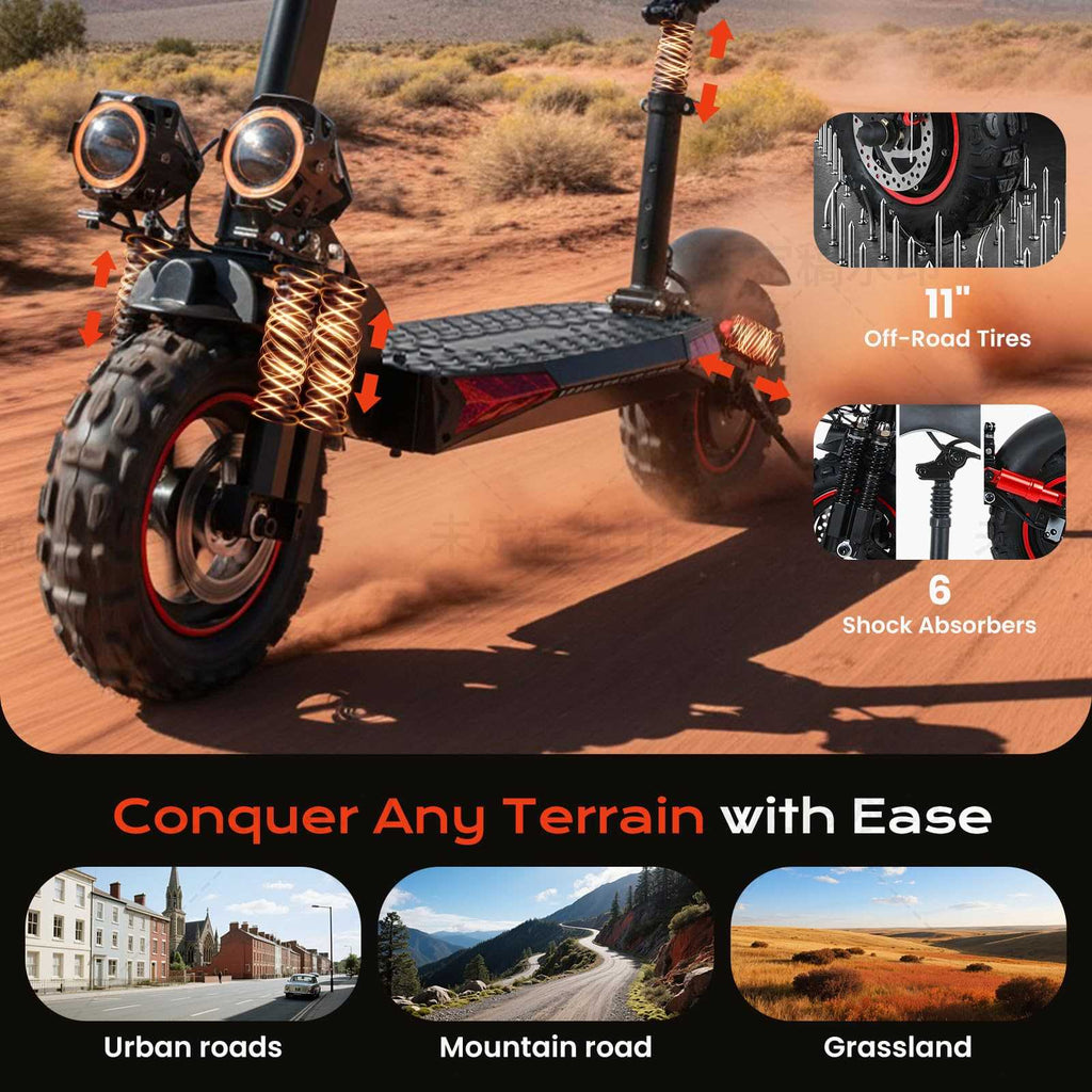 1200W Electric Scooter for Adults,48V21AH,37 Mile Max Range,34MPH Top Speed,11" Off-Road Tires