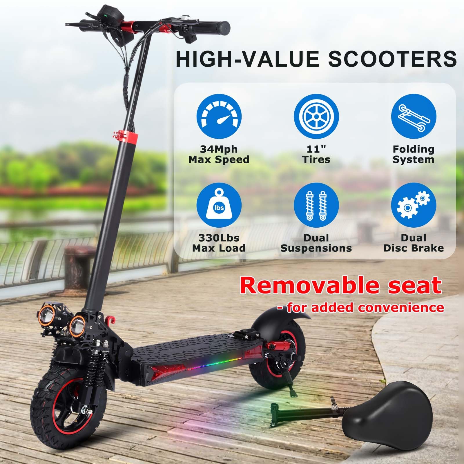 1200W Electric Scooter for Adults,48V21AH,37 Mile Max Range,34MPH Top Speed,11" Off-Road Tires